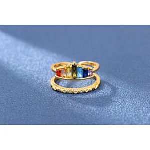Wollet New Fashionable Open Zircon Rainbow Crown Adjustable Copper Ring