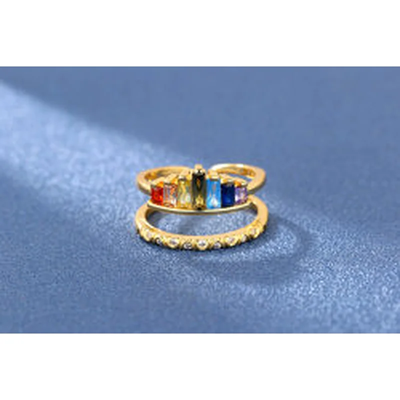 Wollet New Fashionable Open Zircon Rainbow Crown Adjustable Copper Ring