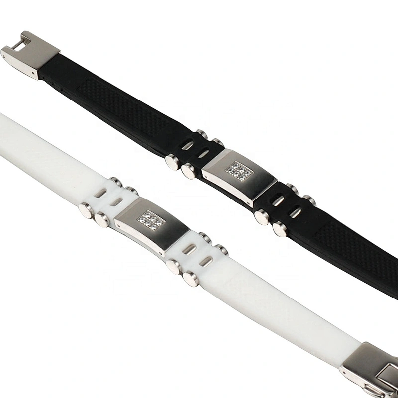 Wollet Fashion High Quality Black Silicon Stainless Steel Accessories Germanium Silicone Bracelet