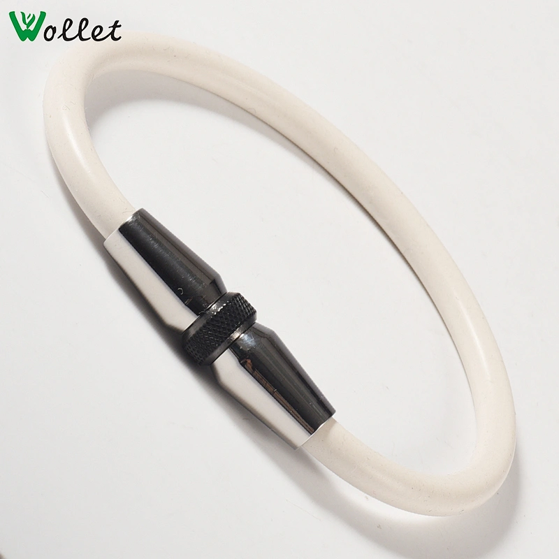 Stainless Steel White Rubber Magnetic Sports Bracelets