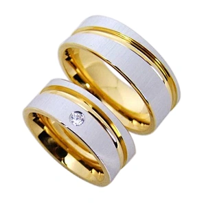 2014 two tone plating cz stone custom hot sell titanium couple ring