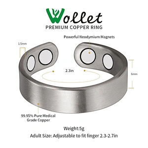 Wollet Magnetic Copper Ring Arthritis Women Pure Copper Rings for Women Adjustable Health with 3PCS Magnets
