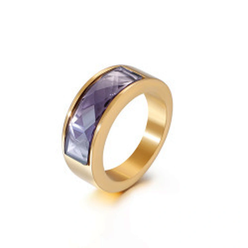 Wollet Classic Retro Multicolor Wedding Ring Crystal Glass Stainless Steel Ring