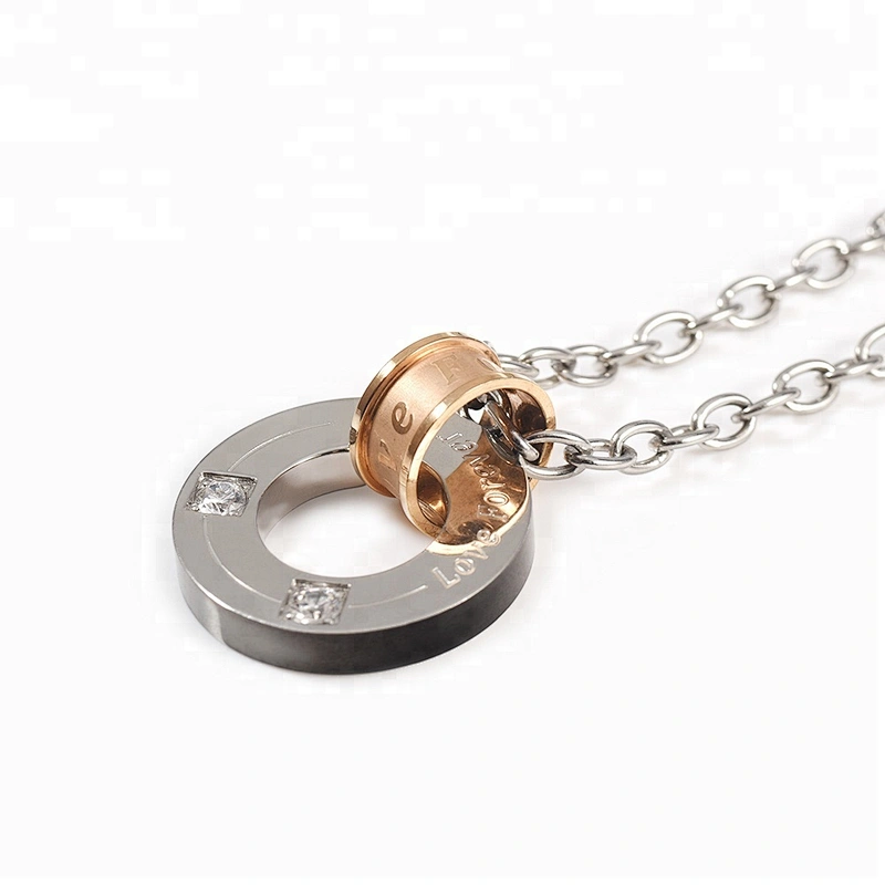 Wollet Fashion Couple CZ Stone Round Pendant 316L Stainless Steel Pendant