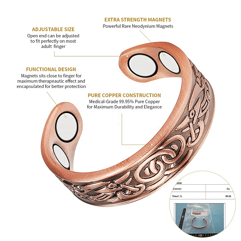 Wollet Magnetic Copper Ring Arthritis Women Pure Copper Rings for Women Adjustable Health with 3PCS Magnets