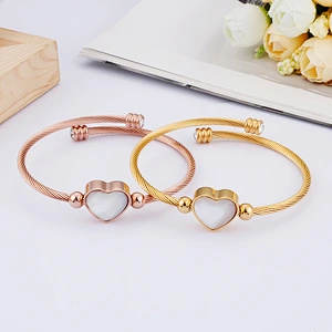 Wollet Fashion Women'S Bangle Heart-Shaped Shell Stainless Steel Wire Braided Bracelet