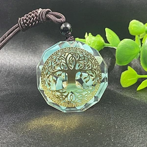 Wollet Natural Turquoise Crystal Resin Ogan Energy Tree of Life Seven Chakra Pendant