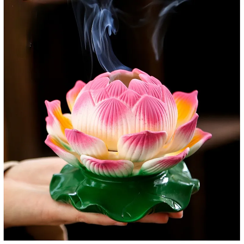 Wollet Home Interior Zen Decoration Ceramic Color Lotus Incense Burner Aromatherapy Burner Crafts