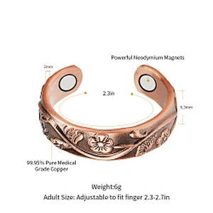 Wollet Magnetic Copper Ring Arthritis Women Pure Copper Rings for Women Adjustable Health with 3PCS Magnets