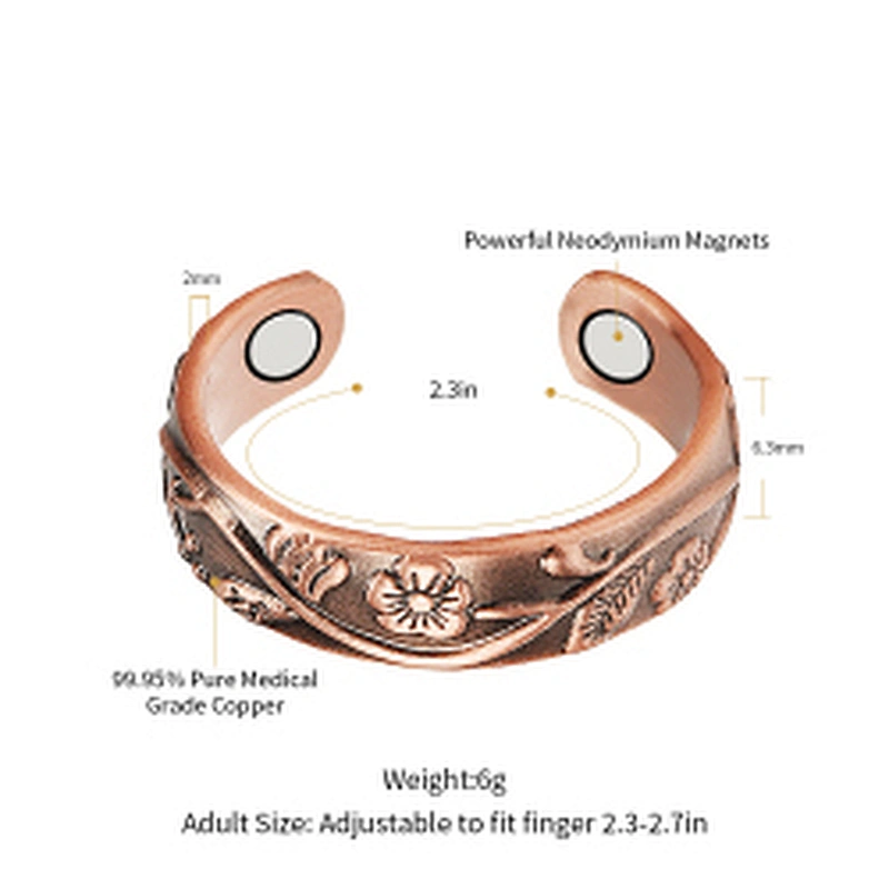 Wollet Magnetic Copper Ring Arthritis Women Pure Copper Rings for Women Adjustable Health with 3PCS Magnets
