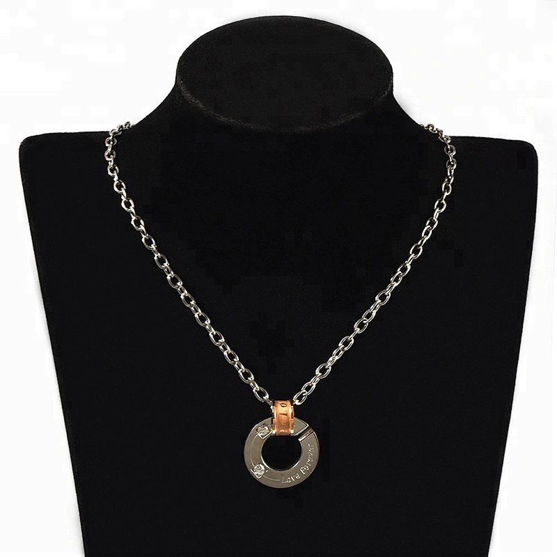Wollet Fashion Couple CZ Stone Round Pendant 316L Stainless Steel Pendant