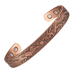 Embossed Floral Copper Blood Pressure Magnetic Bracelet