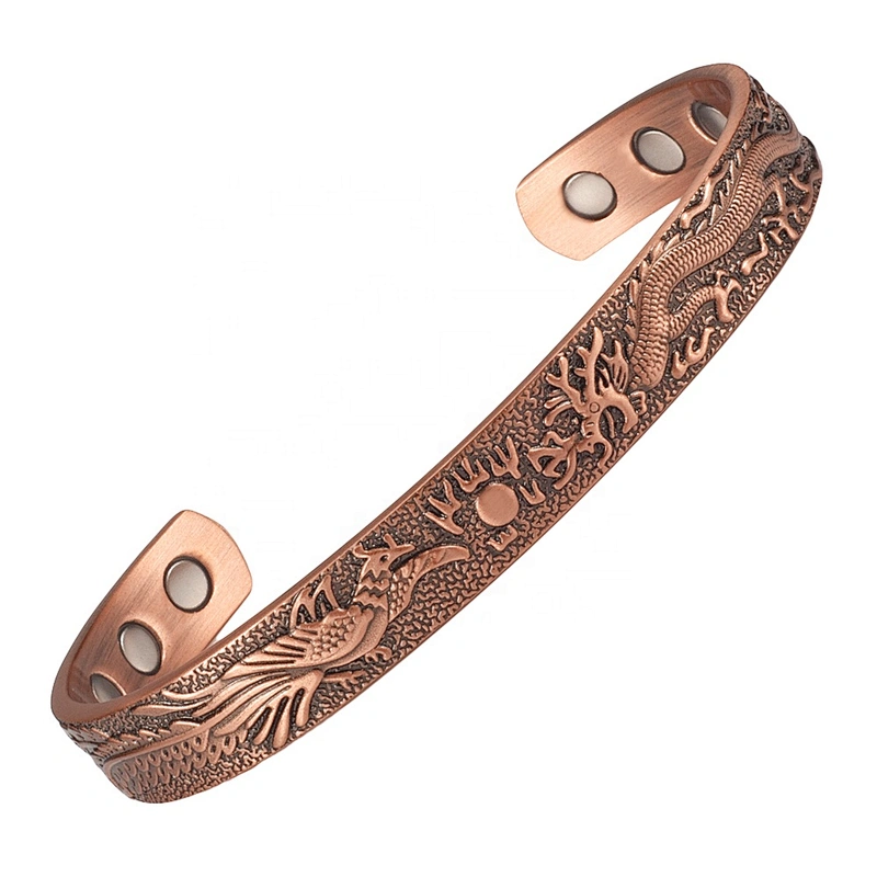 Embossed Floral Copper Blood Pressure Magnetic Bracelet