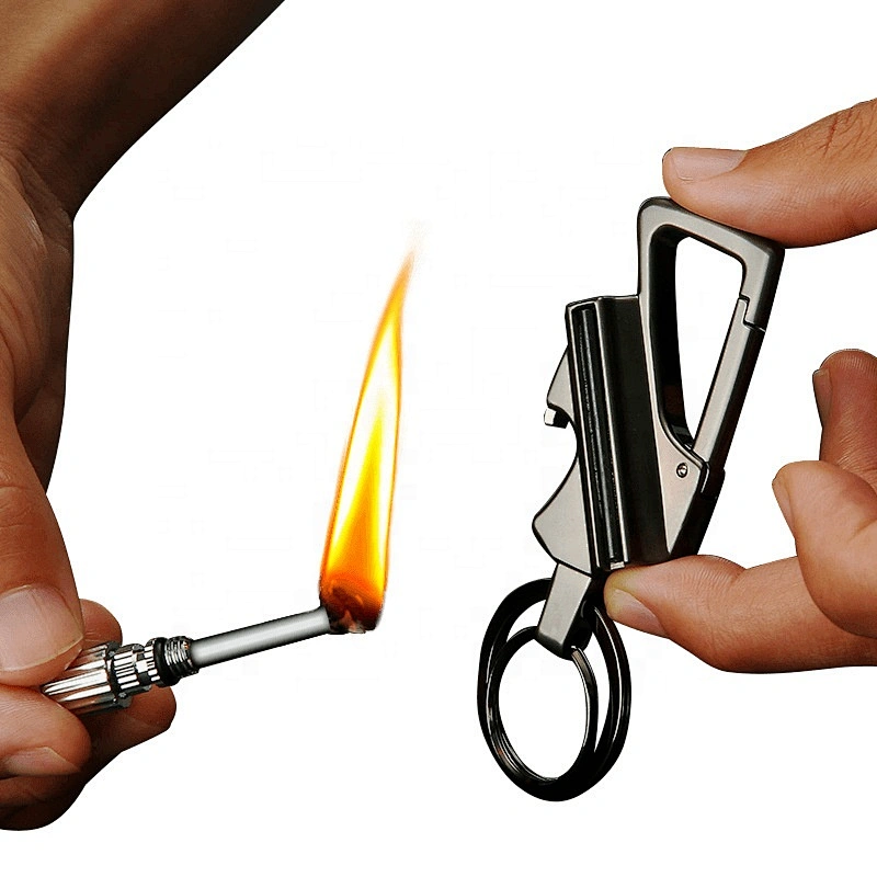 Wollet New Design Flint Lighter Keyring Ring Gas Silver Keychain Lighter