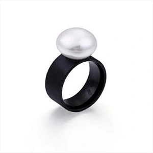 Wollet New Fashion Simple 10mm Pearl Gold Plating Stainless Steel Ring