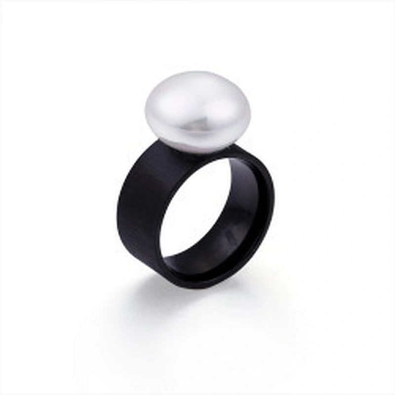 Wollet New Fashion Simple 10mm Pearl Gold Plating Stainless Steel Ring