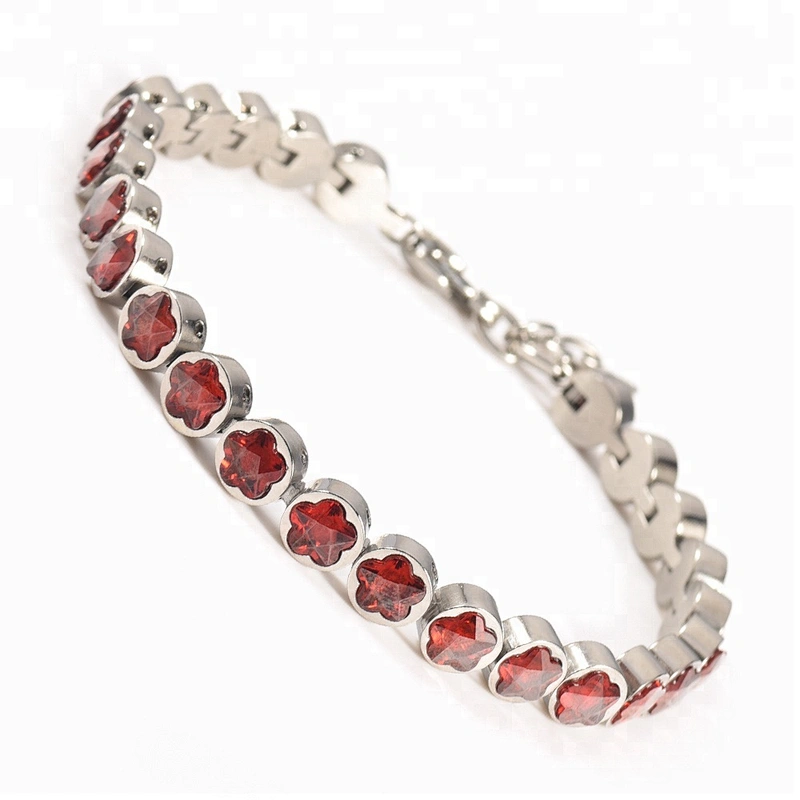 Wollet Fashion Red Pentagram Natural Crystal 316L Stainless Steel Bracelet