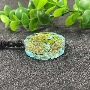 Wollet Natural Turquoise Crystal Resin Ogan Energy Tree of Life Seven Chakra Pendant
