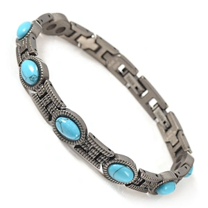 Wollet Health Energy Power Hematite Black Magnetic Turkish Stone Titanium Bracelet