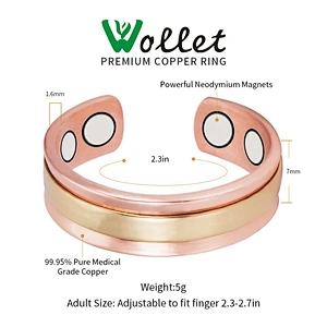 Wollet Magnetic Copper Ring Arthritis Women Pure Copper Rings for Women Adjustable Health with 3PCS Magnets