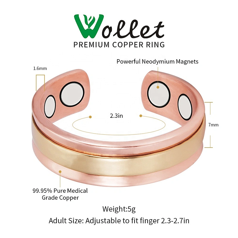 Wollet Magnetic Copper Ring Arthritis Women Pure Copper Rings for Women Adjustable Health with 3PCS Magnets