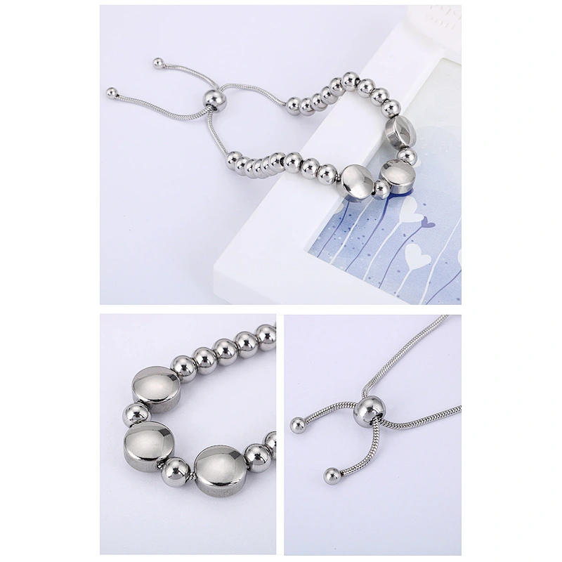 Wollet Fashion Women's New Stainless Steel Bead Adjustable Bracelet
