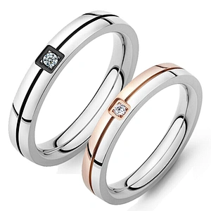 2014 two tone plating cz stone custom hot sell titanium couple ring