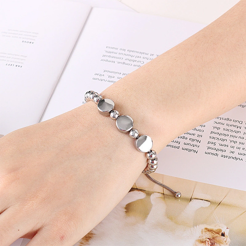 Wollet Fashion Women's New Stainless Steel Bead Adjustable Bracelet