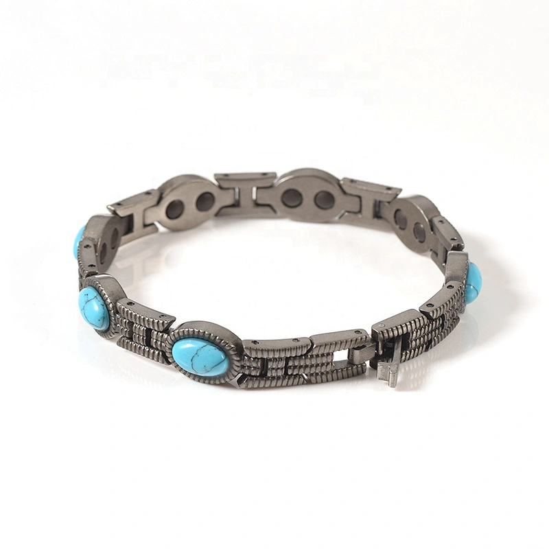 Wollet Health Energy Power Hematite Black Magnetic Turkish Stone Titanium Bracelet