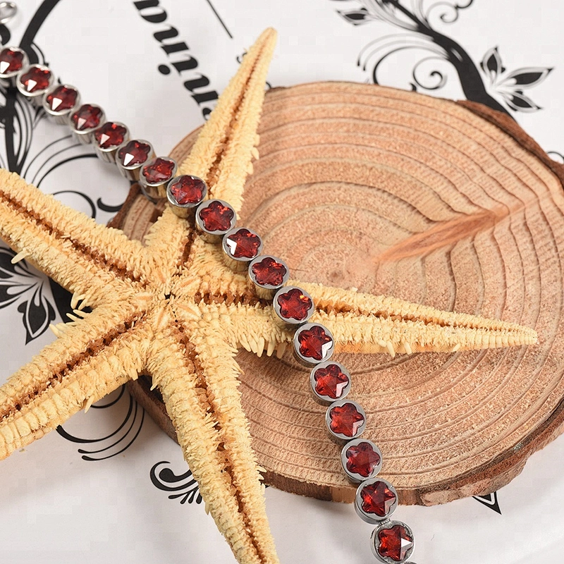 Wollet Fashion Red Pentagram Natural Crystal 316L Stainless Steel Bracelet