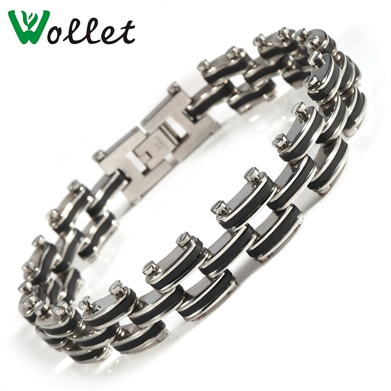 Wollet Fashion Classic 316L Stainless Steel Black Bicycle Chain Bracelet For Men