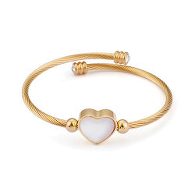 Wollet Fashion Women'S Bangle Heart-Shaped Shell Stainless Steel Wire Braided Bracelet