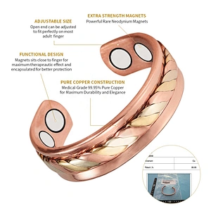 Wollet Magnetic Copper Ring Arthritis Women Pure Copper Rings for Women Adjustable Health with 3PCS Magnets