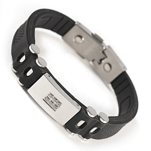 Wollet Fashion High Quality Black Silicon Stainless Steel Accessories Germanium Silicone Bracelet
