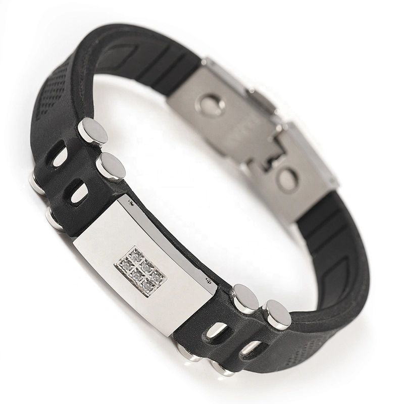 Wollet Fashion High Quality Black Silicon Stainless Steel Accessories Germanium Silicone Bracelet