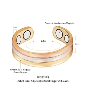 Wollet Magnetic Copper Ring Arthritis Women Pure Copper Rings for Women Adjustable Health with 3PCS Magnets