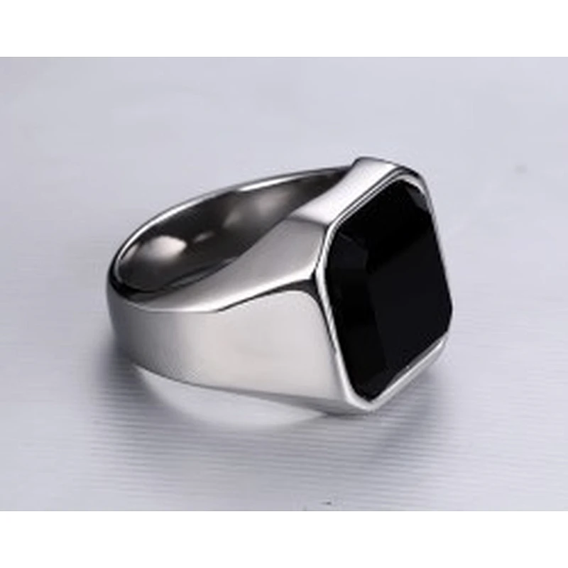 Wollet new style stainless steel black agate ring men's ring