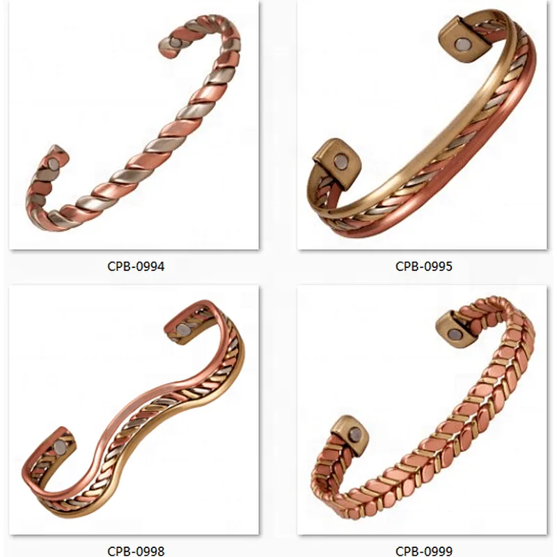 Wollet Antique Inia Twisted Wide Cuff Magnetic Therapy Pure Copper Bangle Bracelets  For Men