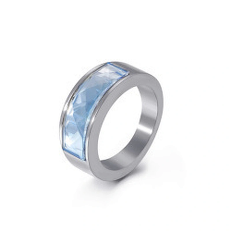 Wollet Classic Retro Multicolor Wedding Ring Crystal Glass Stainless Steel Ring