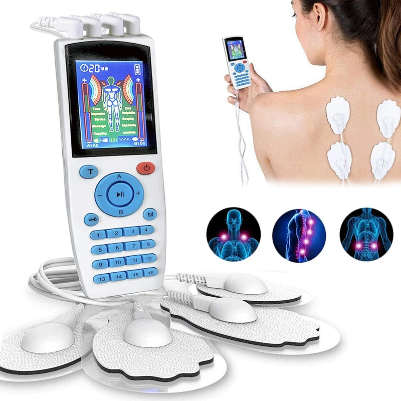 Wollet Tens Unit Machine Pulse Massage 24 Massage Modes Rechargeable Pain Relief Muscle Stimulator Massager with 8 Pads