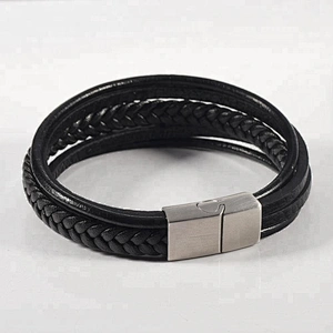Wollet Men Stainless Steel Germanium Energy Bio Magnetic Leather Bracelet