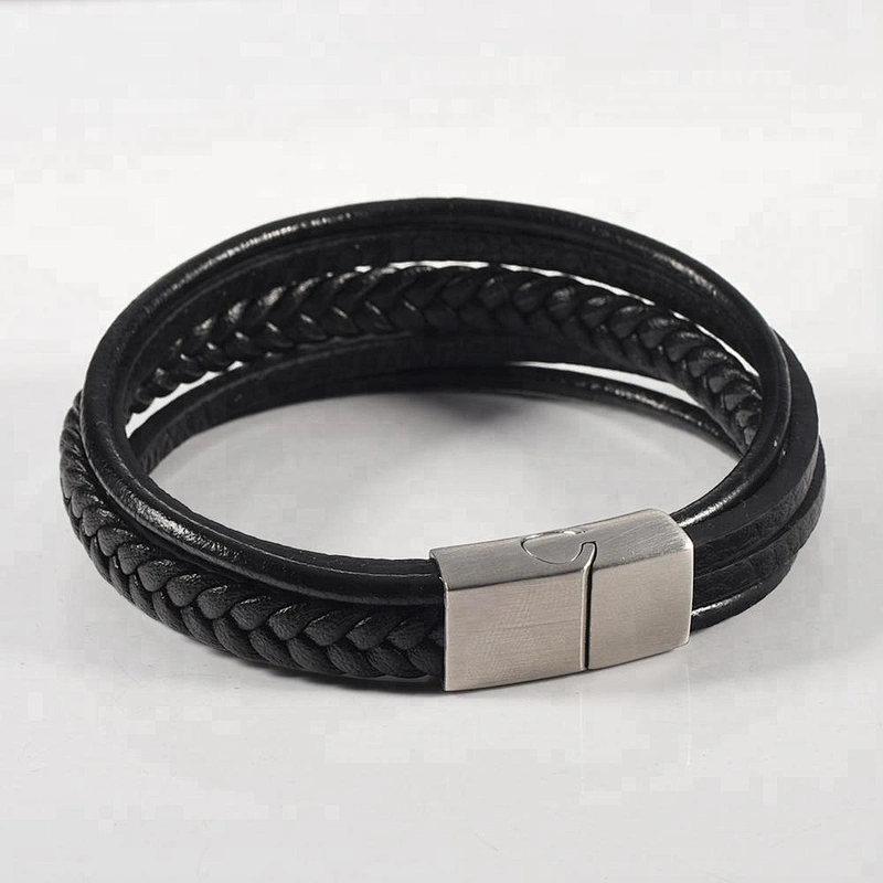Wollet Men Stainless Steel Germanium Energy Bio Magnetic Leather Bracelet