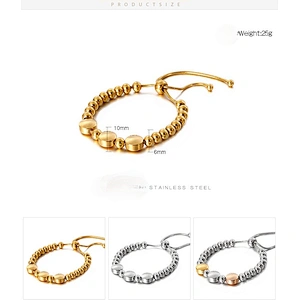 Wollet Fashion Women's New Stainless Steel Bead Adjustable Bracelet