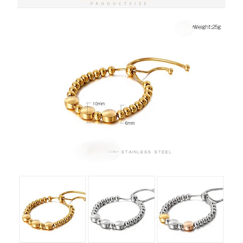 Wollet Fashion Women's New Stainless Steel Bead Adjustable Bracelet