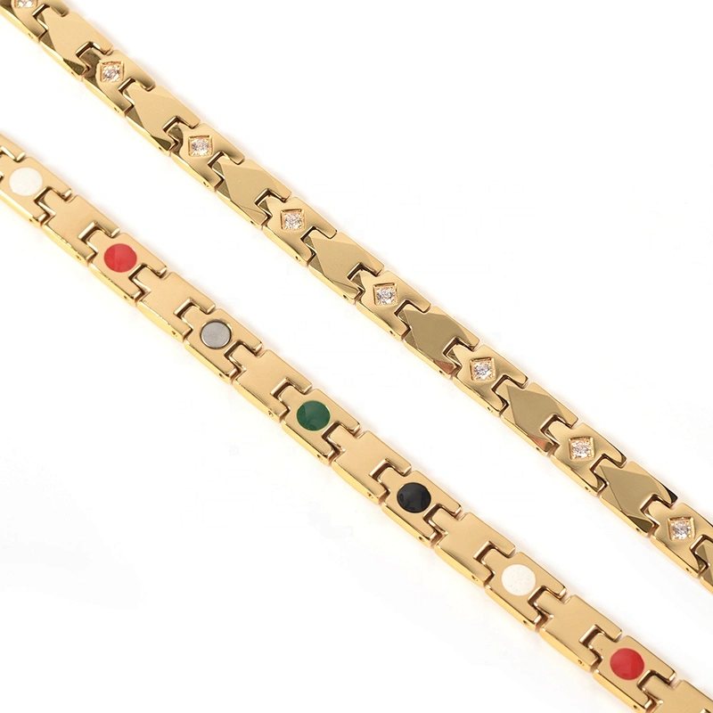 Wollet Fashion Multi-Faced CZ Stone Gold Plated 5 in 1 Health Element Tungsten Bracelet