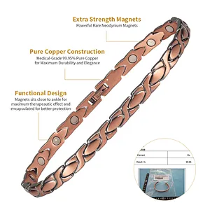 Wollet Fashion Health Copper Metal Bracelets Jewellery Copper Magnetic Men Anklet