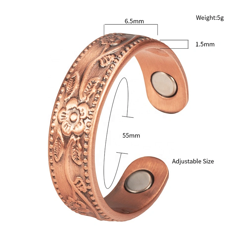 Wollet Magnetic Copper Ring Arthritis Women Pure Copper Rings for Women Adjustable Health with 3PCS Magnets