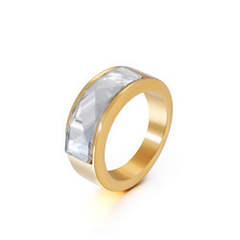 Wollet Classic Retro Multicolor Wedding Ring Crystal Glass Stainless Steel Ring