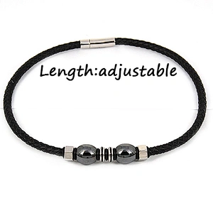Heatproof Black Silicone Necklace with Hematite Beads & CZ & Steel Clasp