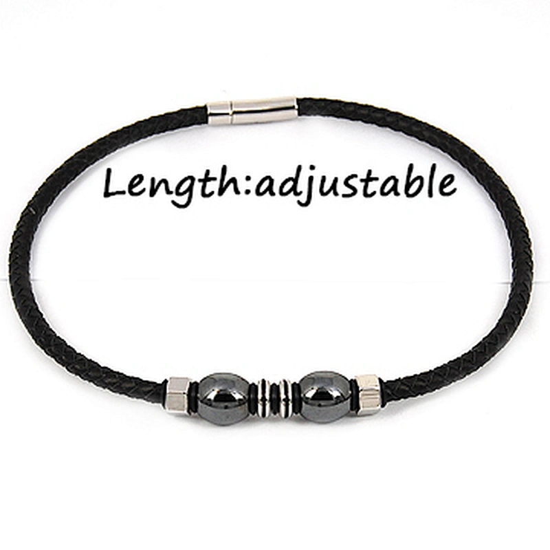 Heatproof Black Silicone Necklace with Hematite Beads & CZ & Steel Clasp